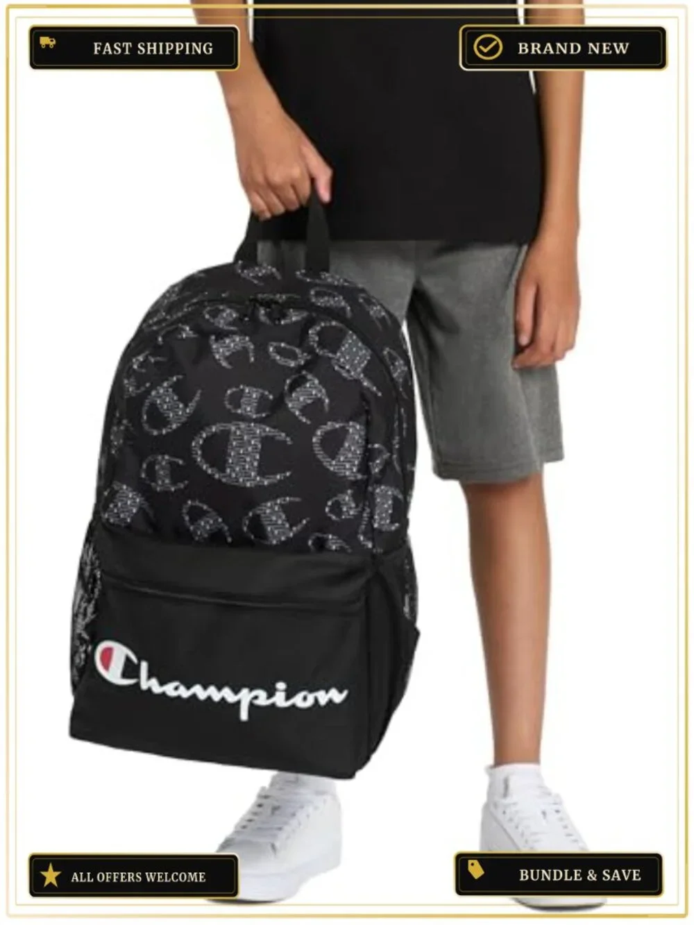 Champion Youth Backpack with Padded Straps, Laptop Compartment, Water Bottle